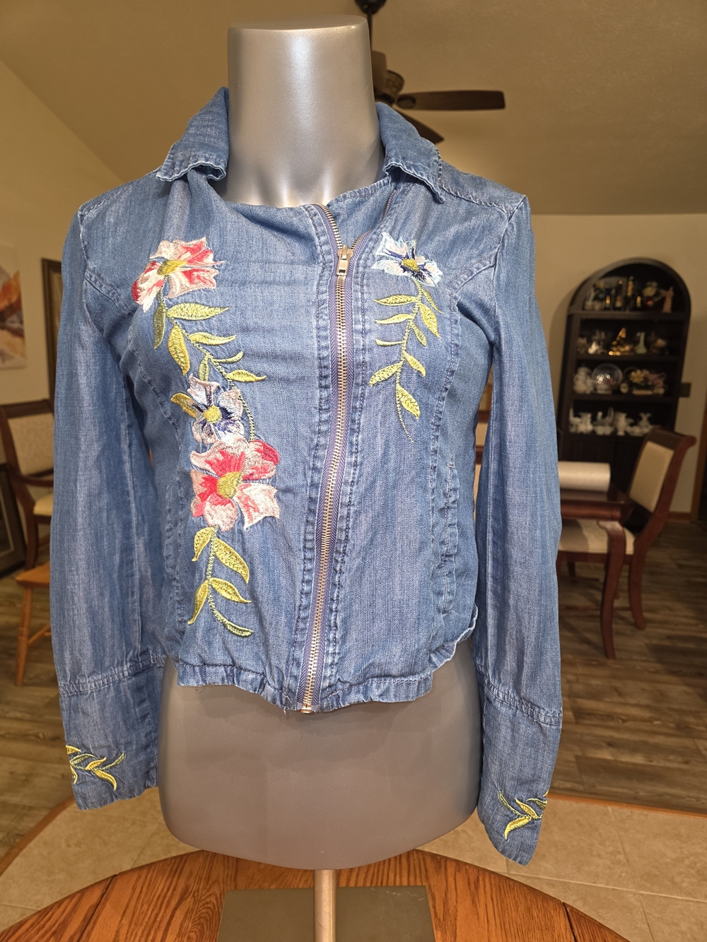Chelsea & Theodore Blue Denim Jacket with Floral Embroidery